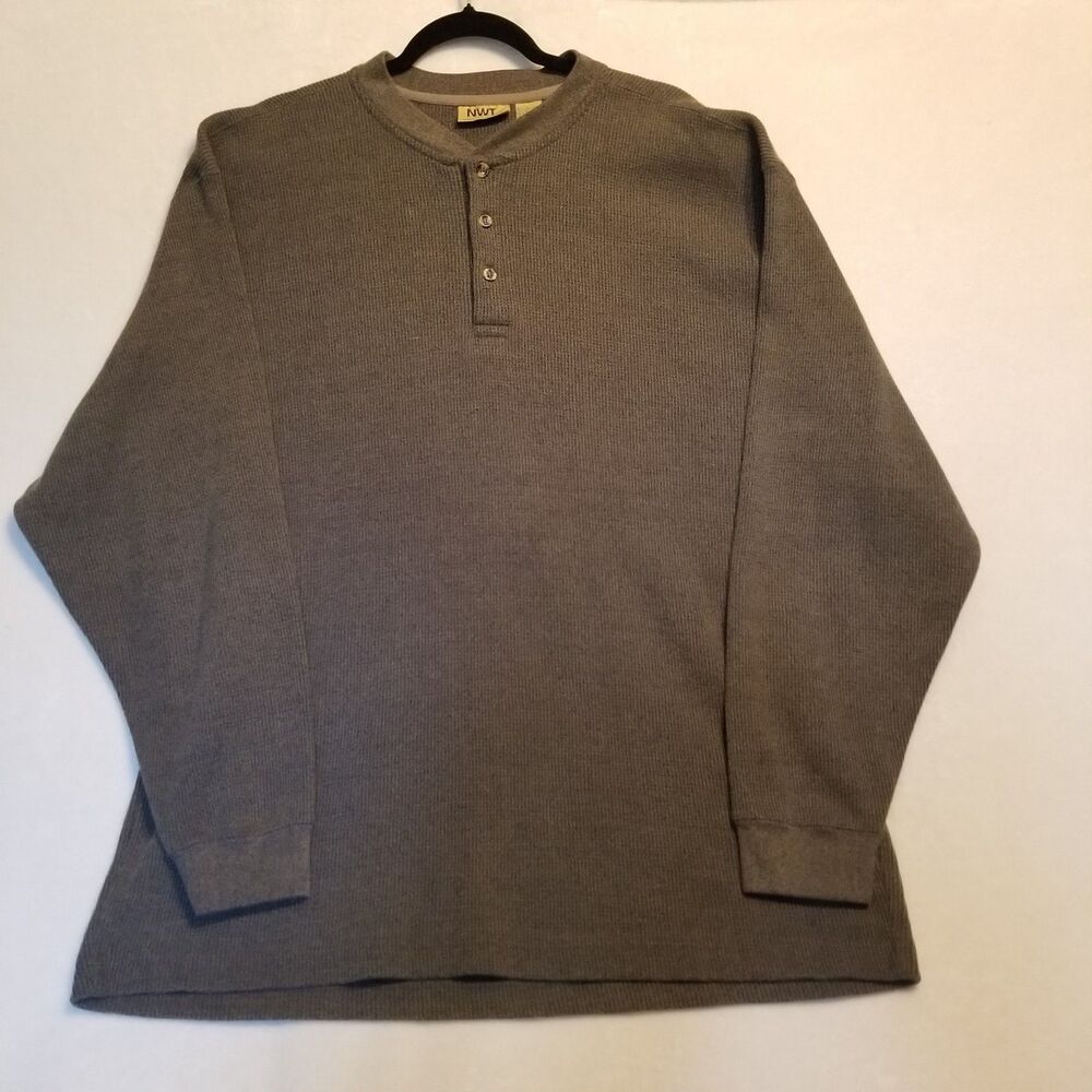 Northwest Territory Mens XL Shirt Henley Thermal Waffle  Knit Blue Green Y2K Vtg